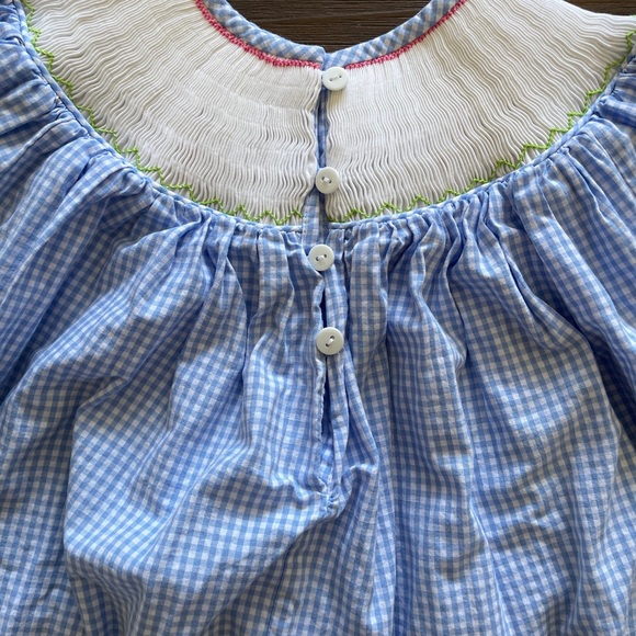 Blue Gingham Smocked Knee-Length Dress Nativity - Picture 3 of 3